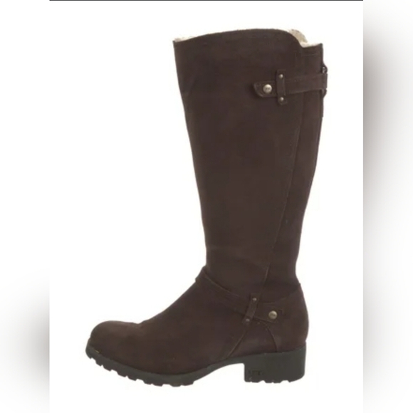 UGG Shoes - UGG Jillian Shearling Knee Boots Suede Leather Tall Brown Sheepskin Wint…